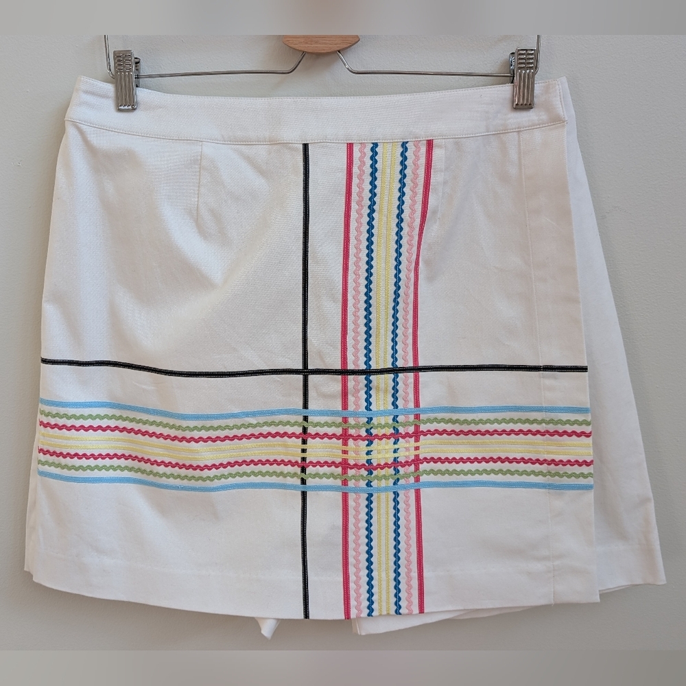 Tres Jolie White Skort Colorful Striped Embroidery Sz 12
